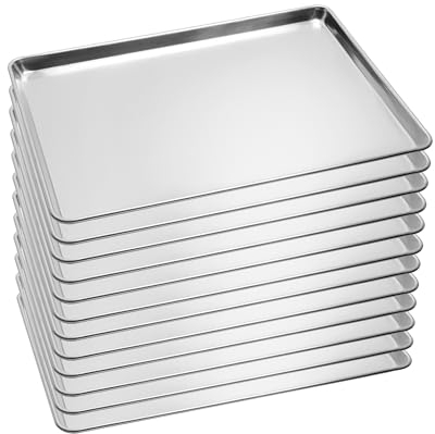 BIEAMA 12 Pack Full Size Baking Sheet Pan Aluminum Commercial Pan for Oven Freezer Bakery Hotel Restaurant 26 × 18