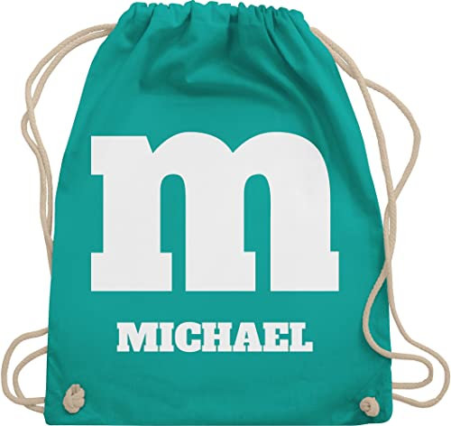Turnbeutel Rucksack - Karneval Accessoire Fasching - M Kostüm mit anpassbarem Namen I M und M I M&M - Unisize - Türkis - personalisierte rucksäcke karneval- name bag jga faschings sportbeutel