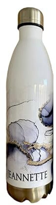 Manufaktur Liebevoll Personalisierte Trinkflasche - Edelstahl in Weiß mit Marmor Optik - bedruckte Thermosflasche mit Namen - für Sport, Arbeit u. Freizeit | 500ml u. 750ml (Blue Gold Marble, 750ml)