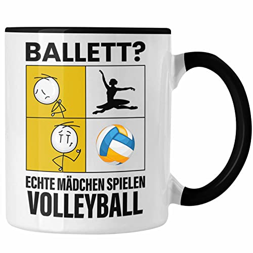 Trendation - Volleyball Mädchen Tasse Sport Geschenk Frauen Echte Mädchen Spielen Volleyball-Spielerin (Schwarz)