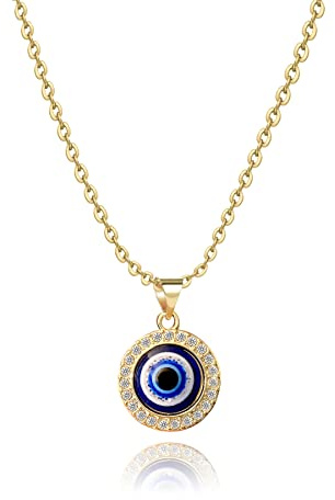 MiniJewelry Evil Eye Pendant Necklaces for Women Lucky Charm Family Friendship Protection Power Good Luck Silver Gold