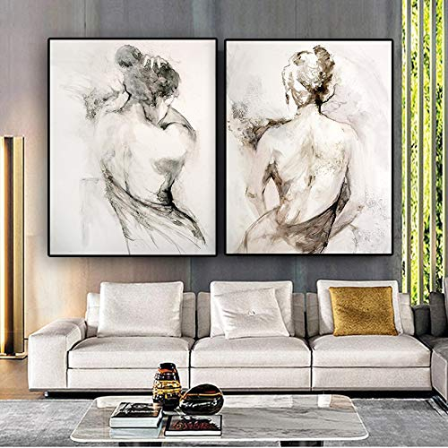 ZAYEN Abstrakte schwarz-weiße Frau Sexy Nackter Rücken Gemälde auf Leinwand Poster und Drucke skandinavisches Wandbild Zimmer Cuadros 20 x 30 cm x 2 rahmenlos
