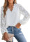 CUPSHE Women Blouse Floral Lace Scalloped Top Long Sleeve V Neck Elegance Shirt White L