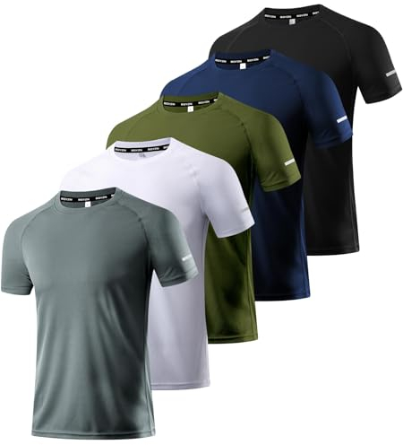 5er Pack Sport Tshirts Herren, Laufshirt Kurzarm T-Shirts Schnelltrocknend Atmungsaktiv Funktionsshirt Mesh Sport Shirt Männer Sportshirt Herren Kurzarm Fitnessshirt Trainingsshirt für Männer 5P04-L