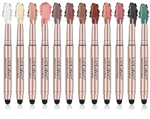 12 Stöcke Lidschatten Stift-Set, Mineralischer Wasserfester Lidschatten, Glitzer-Lidschattenstift, langlebige Lidschattenstift-Sets kreieren glitzerndes Augen-Make-up