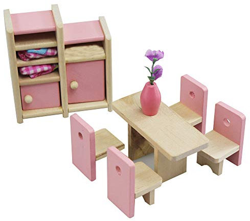 XIAONAN Entzückende hölzerne Puppenhausmöbel Kinderzimmer-Set Puppenhausmöbel Set Miniatur Möbel Zubehör Puppenhausmöbel Holz (Küche) (Cafeteria)