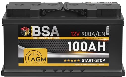 BSA AGM Batterie 100Ah 12V 900A/EN Start-Stop Batterie Autobatterie VRLA statt 95Ah 92Ah 90Ah