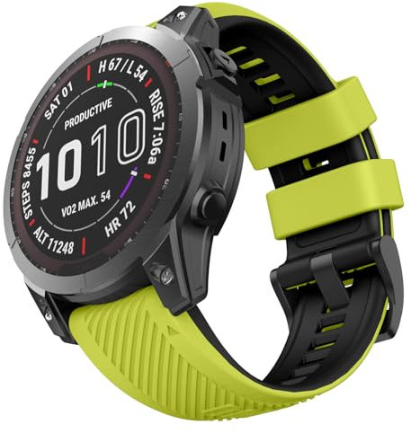 OVERSTEP Armband für Garmin Epix Pro 47mm, Fenix 7, 6, 5 & Forerunner 965/955/945/935 - 22mm Silikonarmband mit Zweifarbigem Twill-Design und Schnalle - Sportarmband in Schwarz und Limettengrün