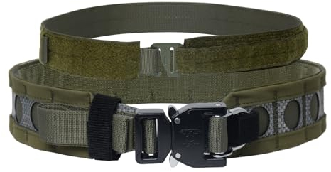 ULIONTAC 2-Lagiger Taktischer Gürtel Molle-System für Herren 5cm 500D Nylon Schnellverschluss Leichte Legierungsschnalle Mehrzweckgürtel Jagd Wandern (Ranger Grün,M)
