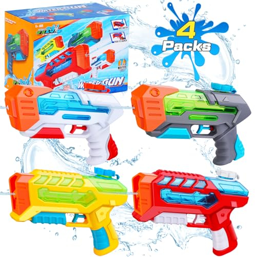 Quanquer Pistolets à Eau pour Enfants Pistolets à Eau Portée 7 mètres Réservoir d'eau 200ml Pistolet à Eau Jouet pour Les Jouets en Plein air Piscine de Plage (Jeu de 4)