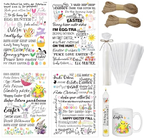 W Rxkiocs 106 Stück Kerzentattoos Kerzen Tattoo Kerzenfolie Kerzentattoo Kerzentatoo Osterkerze Wasseraufkleber mit Flachen Taschen und Schnur für Osterkerzen-Dekorationen…