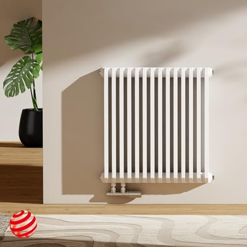 EMKE Radiador con forma de D, 600 x 594 mm, diseño horizontal, doble capa, conector lateral, color blanco, 969 W
