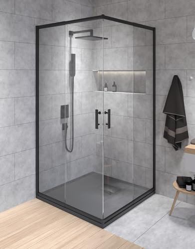 BADLAND HELA Cabine de douche carrée 90 x 90 cm 190 cm Noir Douche d'angle Verre transparent 6 mm