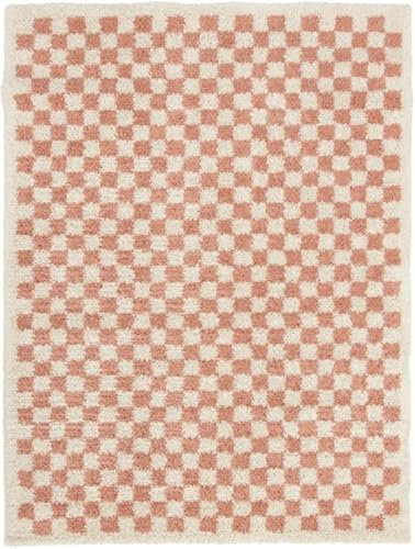 Decoweb Tapis Damier à Poils Longs - Colorama - Rose Vintage - 160 x 230 cm