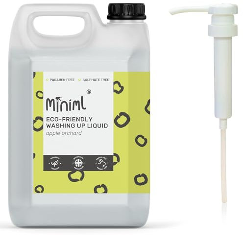 Miniml Eco Washing Up Liquid - 5L Refill and 5L Pump - Apple Orchard Scented - Non Bio & Skin Sensitive Friendly - Plant Based Vegan & Cruelty Free - Natural Cleaning Products (500 Washes)