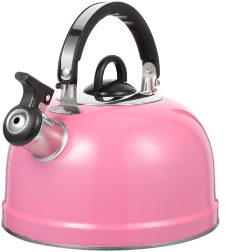 ABOOFAN Whistling Tea Kettle, Stove Top Teakettle, Floral Tea Pot with Handle, Stainless Steel Water Boiler, Pink Camping Coffee Kettle for Stovetop Induction Gas