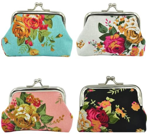 4 PCS Mini Monedero Pequeño Cartera Bolsa,Mini Monedero de Lona con Cremallera, Monedero Pequeño y Bonito, Monedero de Lona Portátil,Paquetes Monedero Lona Lona Doble Monedero Patrón Cierre