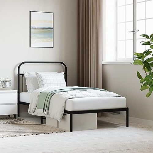 CKioict Palettenbett Modernes Bettgestell Jugendbett Bettgestell mit Kopfteil Metall Schwarz 100x190 cmGeeignet für Gästezimmer, B&Bs, Schlafzimmer