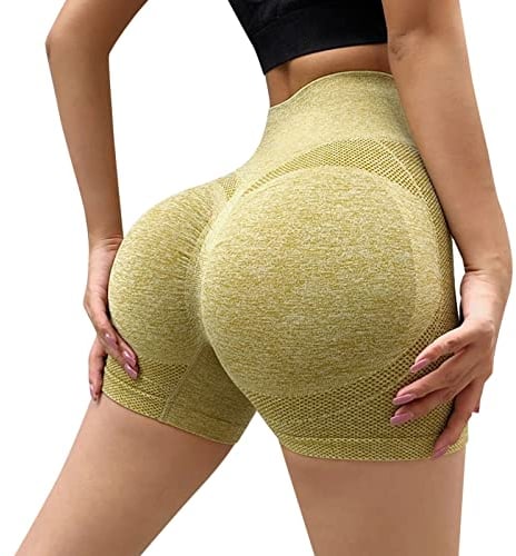 Mobile Poledance Stange Damen Shorts Workout Shorts Nahtlose hoch taillierte Gym Yoga Shorts Leggins Damen (Yellow, XL)