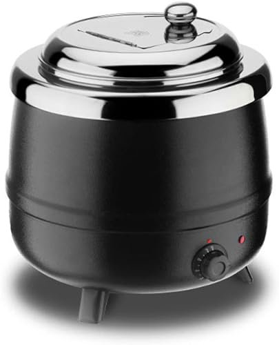 15L Black Commercial Soup Kettle Warmer, 400W Catering Electric Insulation Food Warmer with Removable Inner Pot, for Mulled Wine, Chilli or Curry, Inner Pot and Lid