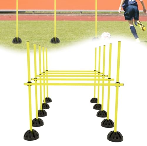 ORHEYA Agility Grid Set Sprungstangen Set Trainingsstangen Agility Hürden für Konditionelles Training, Hobby Horse Hindernisse mit 15 Stangen, 10 Standfüße und 10 Clips, Gelb