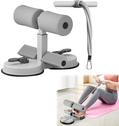 maxant Sit-Up-Hilfe, Tragbarer Sit-Up-Bodenhalter mit 2 starken Saugnäpfen, Verstellbarer Fußhalter, 3 Stufen Verstellbar, Elastisches Zugseil, für Bauchmuskel-Trainingshilfen