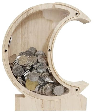 RoxNvm Spardose Kinder, Sparschwein aus Holz, Visualisierung Abnehmbar Spardose Holz, Personalisierte Tiere Spielzeugkiste Gelddose für Kinder Geschenk Innendekoration(Mond)