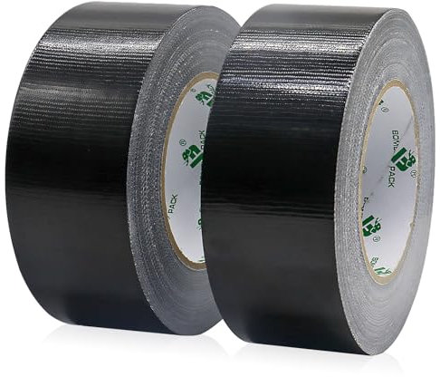 BOMEI PACK 2 Rollen Panzertape extra stark, schwarz, 50 m x 50 mm – gewebeverstärktes Reparaturband, Panzerband