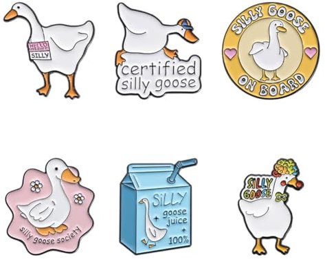 6Pcs Nette Gans Brief Emaille Pin Lustige Worte Tier Revers Pin Set Ente Saft Box Broschen Abzeichen für Kleidung Rucksack Dekoration für Kinder Männer Frauen