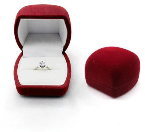 AfitLulu Velvet Ring Box Ring Luxury Storage Box Square Style Swan Ring Holder Engagement Ring Box Ring Jewelry Box for Proposals, Engagements and Weddings (Red)