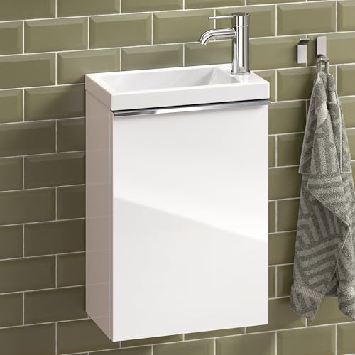 Zentrobad Griff Premium Handwaschbecken mit Unterschrank 40 cm weiß glänzend lackiert