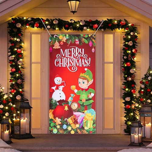 200 x 90cm Weihnachten Türabdeckung Dekoration Zwerg, Türvorhang Türdeko Banner für Außen Innen Heim Schule Party Foto Hintergrund