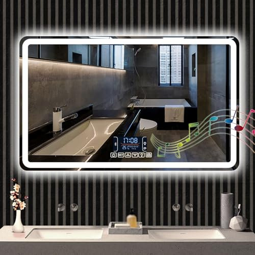 Beschlagfrei Bluetooth Spiegel Mit Beleuchtung LED Badspiegel Mit Touch-Schalter Badezimmerspiegel Dimmbar modern Wandspiegel Schlafzimmer DREI Farben Kosmetikspiegel(70cm x 90cm)