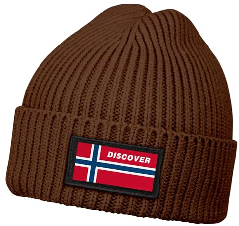 Neverless® Herren Beanie Wintermütze mit Patch Norwegen Flagge Aufdruck Print Strickmütze Männer Rippstrick
