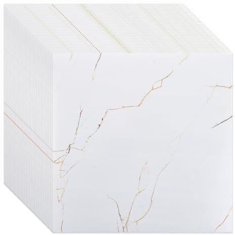 ZOFUN 40 Pcs Self Adhesive Floor Tiles, 30 x 30 cm Peel and Stick Floor Tiles, White Stick On Floor Tiles Waterproof, PVC Vinyl Floor Tiles Bathroom Kitchen Living Room Office