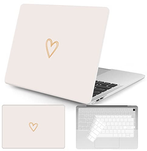 Ksriylm Kompatibel für MacBook Air 13 Zoll HüLle 2022 2021 2020-2018 A1932 A2179 M1 A2337 Touch ID,Lustiges Herz-Motiv Schützend Plastik Hartschale Schutzhülle Case&Tastaturabdeckung,Beige