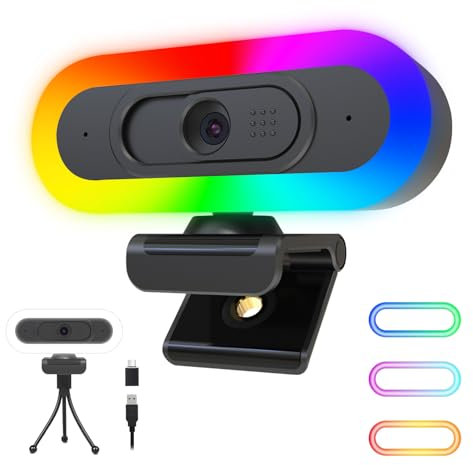 ToLuLu Streaming Webcam 2K 50FPS Web Cam, LED RGB Webcam with Microphone and Light, Autofocus Computer Camera with Cover and Tripod, Plug-Play USB Web cam for PC Desktop/MacBook Gaming Video Calling