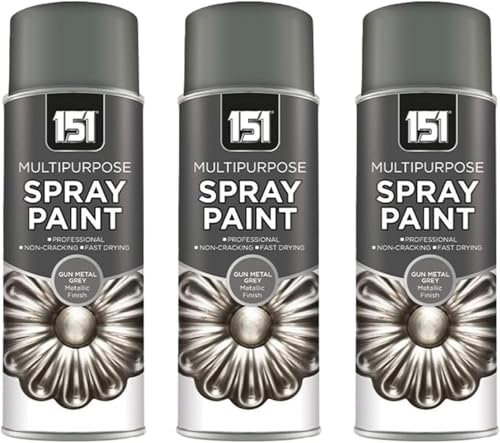 MIXEL G-U-N Metal Grey Spray Paint, Quick-Drying Formula, Perfect for Home Improvement, Automotive, Industrial, DIY Projects, Indoor And Outdoor Use, 400ml, (3 Pcs)