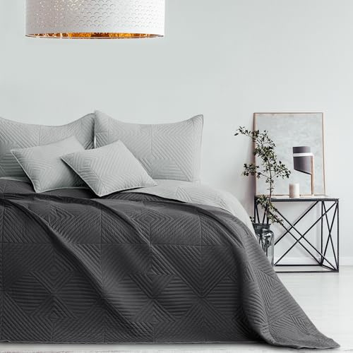 RESTILO Tagesdecke 260x280 cm Stahl Silber Bettüberwürf zweiseitig Ultrasonic Steppung Polyester Softa
