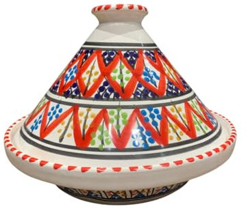 Small Tagine Bakir Red Handmade Tunisian - Traditional Tagine for Fire or Oven Cooking - Handmade Ceramic 22cm - Perfect for Fish, Poultry, Meat, Vegetables & Stews