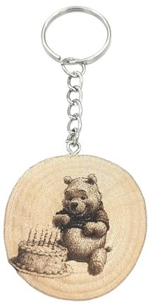 Promotech Porte-clés unique en bois gravé au laser avec inscription « Püh der Bear Happy Birthday », Bois naturel, W5L5