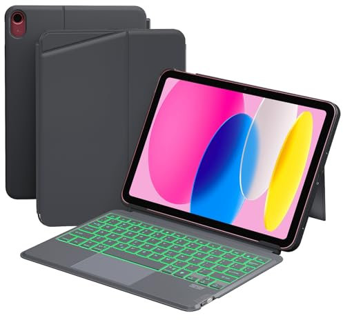 Qulose Custodia per tastiera per iPad 11a (A16, 2025) e iPad 10,9 pollici di 10a generazione 2022, tastiera Bluetooth wireless rimovibile con retroilluminazione a 7 colori, con trackpad, portapenne