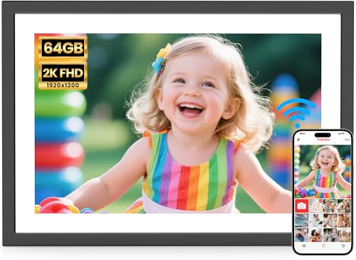 Frameo WLAN Digitaler Bilderrahmen 10,1 Zoll, 64GB Speicher, 2K Touchscreen Elektronischer FotoRahmen, Auto Drehung, Einfache Weitergabe von Fotos Videos über Frameo App