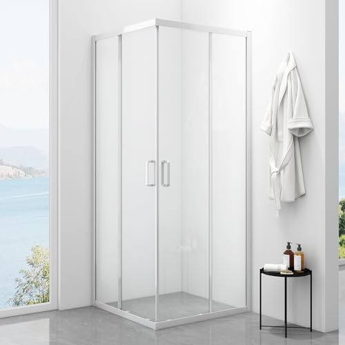Bathlink 90x90x195cm Duschkabine, Eckeinstieg Schiebetür Duschwand, 5mm ESG NANO Glas, Duschabtrennung