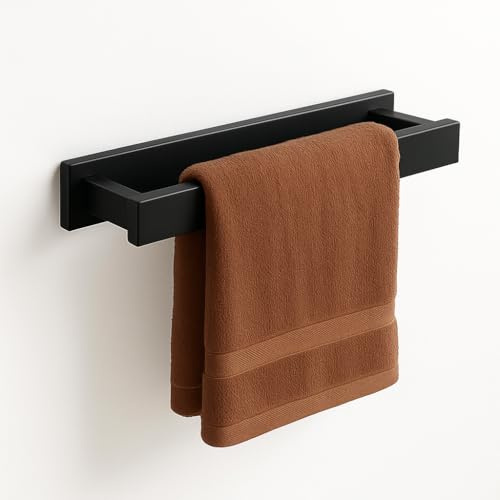 Doria Tea Towel Holder Self Adhesive - Kitchen Tea Towel Holder & Towel Rail, Wall Mounted Stainless Steel Tea Towel Holders for Bathroom & Kitchen, Matte Black