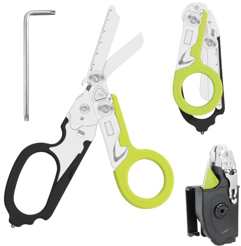 Trauma Schere Multitool Rettungsschere mit 6 Praktischen Funktionen Faltbare Scherenzange aus Edelstahl-Ideal für Professionellen Einsatz Im Rettungsdienst Oder Alltägliche Aufgaben,Schwarzgrün