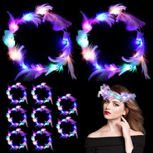 YUNYODA 10Pcs LED Haarreif,Haarkranz LED,Haarkranz Leuchtend,Haarkranz Leuchtend,Blumenkranz Leuchtend für Damen und Kinder Geburtstag Weihnachten Halloween Fasching Party Hochzeit