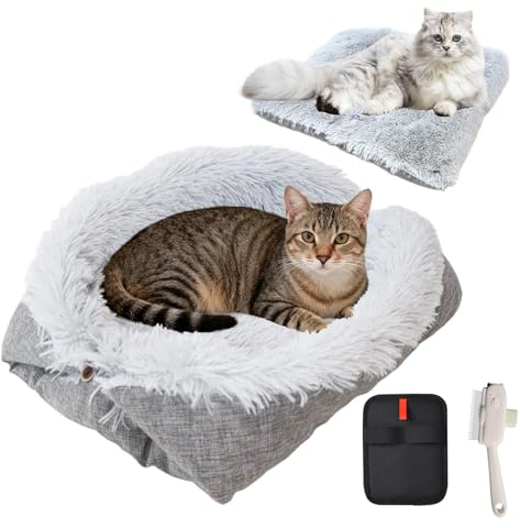 Rbleote Zwei In Einem Katzenbett Flauschig Katzendecke Klein Katzenbett Waschbar Katzen Bett Geeignet Für Katzen Und Kleine Hunde 61 X 51 cm (Grau)