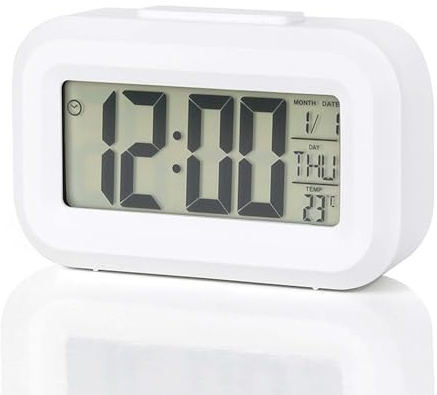 Loud Alarm Clock for Heavy Sleepers, Digital Alarm Clock Bedside with Large LED Display, Auto Backlight Night Light, 24H Time/Day/Temperature, Snooze, Battery Backup, Travel Alar m Clocks Grey