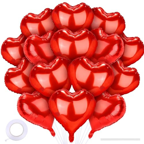 Herz Folienballon rot 30 Stück, 18 Zoll Herz Helium Luftballons, Herzform Valentinstag Deko Herzluftballons, Heliumballon Herzen für Hochzeit, Valentinstag, Verlobung, Marry Me, für Erwachsene